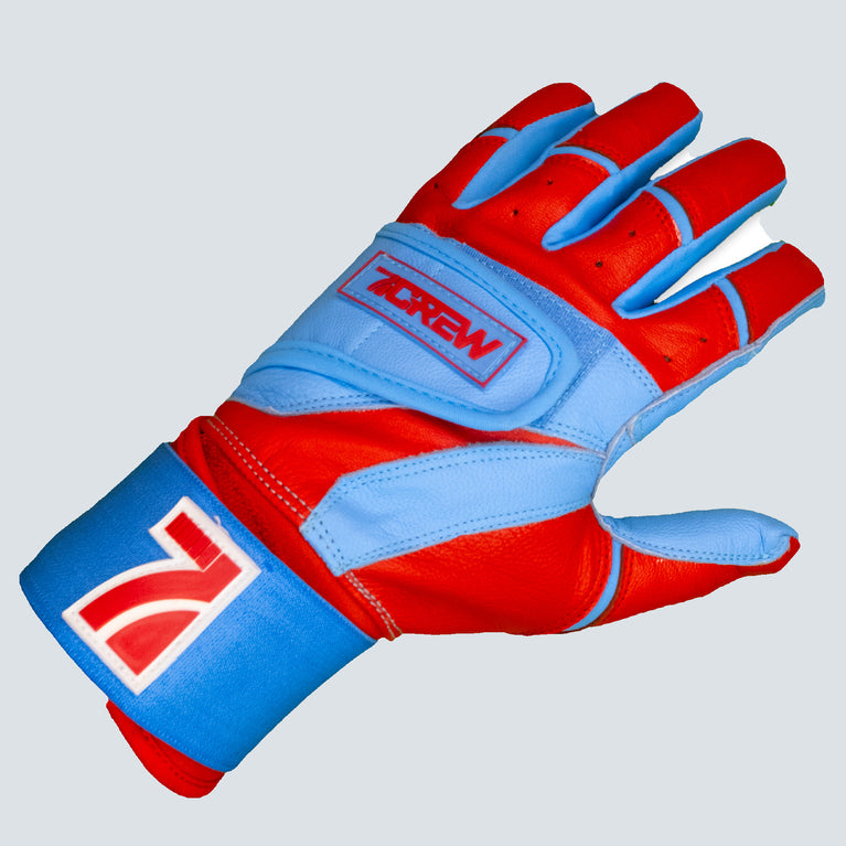 Baby Blue/ Red Long  Cuff Batting Gloves