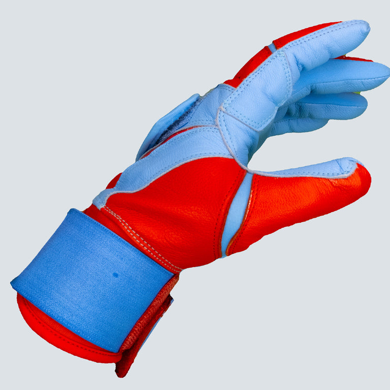 Baby Blue/ Red Long  Cuff Batting Gloves