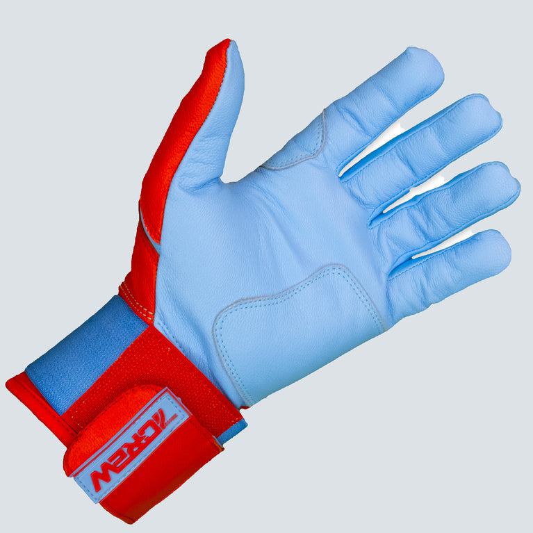 Baby Blue/ Red Long  Cuff Batting Gloves